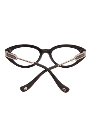 Shivan & Narresh Lola Midnight black Eyeglasses; Black frame; Black eyeglasses; Eyewear; Eyeglasses; Men's Eyeglasses; Women Eyeglasses;
Black and chrome 
