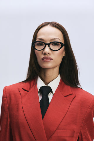 Shivan & Narresh Lola Midnight black Eyeglasses; Black frame; Black eyeglasses; Eyewear; Eyeglasses; Men's Eyeglasses; Women Eyeglasses;
Black and chrome 