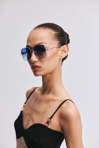 Shivan & Narresh Zoe Chrome sungalsses; Chrome frame; Blue colour; Men's sunglasses; Women sunglasses; Accessories; Eyewear