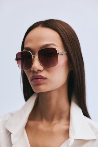 Shivan & Narresh Zoe gold sunglasses; Gold frame; Brown color; Men's sunglasses; Women Sunglasses; Eyewear;