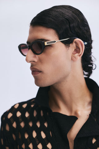 Shivan & Narresh Lola Midnight Black Sunglasses; Black frame; Brown eyeglasses; Men's eyeglasses; Women's eyeglasses; Black & Brown