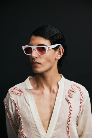 Shivan & Narresh Kanzi Soft Pearl Sunglasses; White color; Men's sunglasses; Women Sunglasses; Eyewear; Pink color