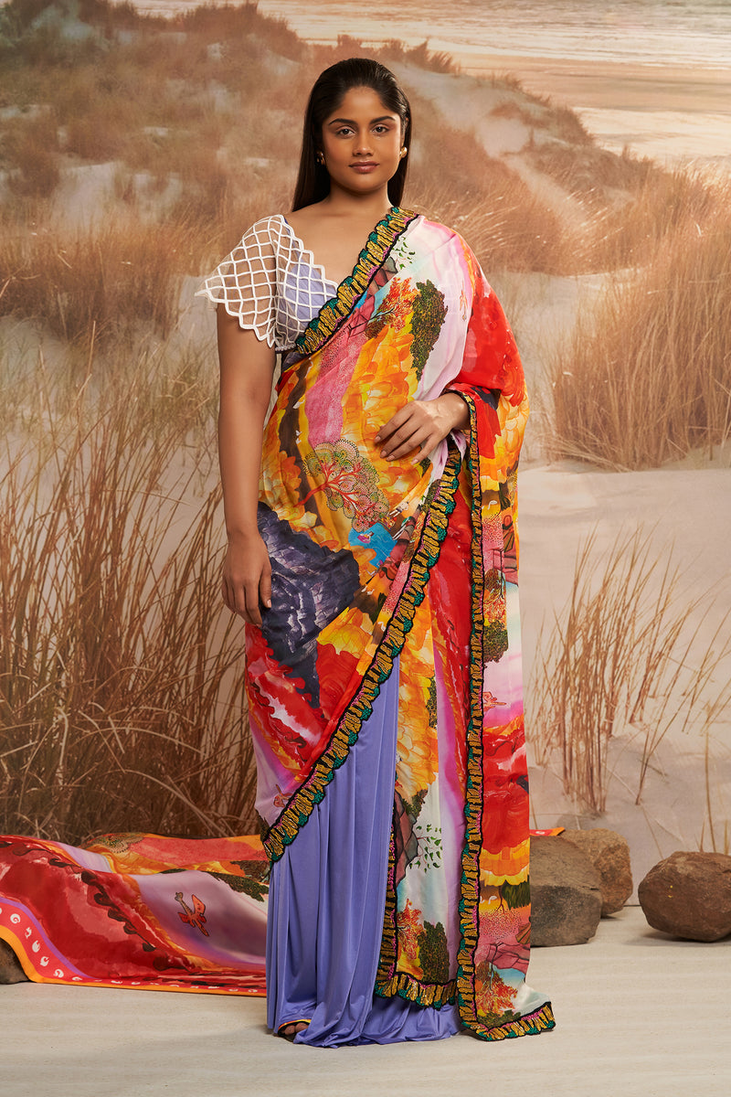 Shivan & Narresh Solscape Tailored Sari; Multicolor; Women Ethnic wear; Pre-draped Saree