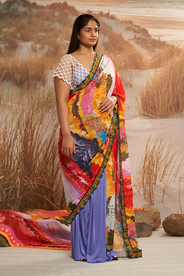 Shivan & Narresh Solscape Tailored Sari; Multicolor; Women Ethnic wear; Pre-draped Saree