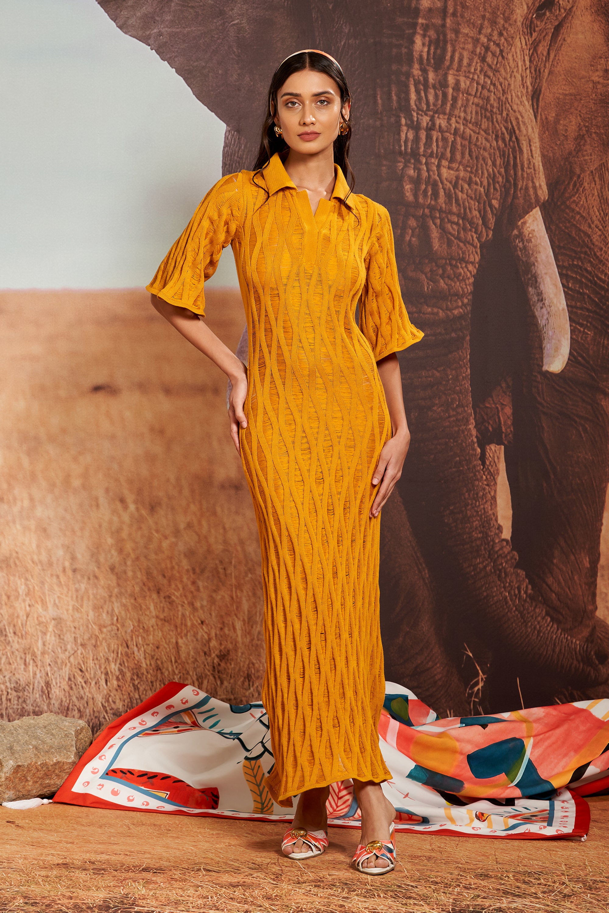 Ochre Drop Stitch Knitted Dress available only at Shivan and Narresh –  SHIVAN & NARRESH