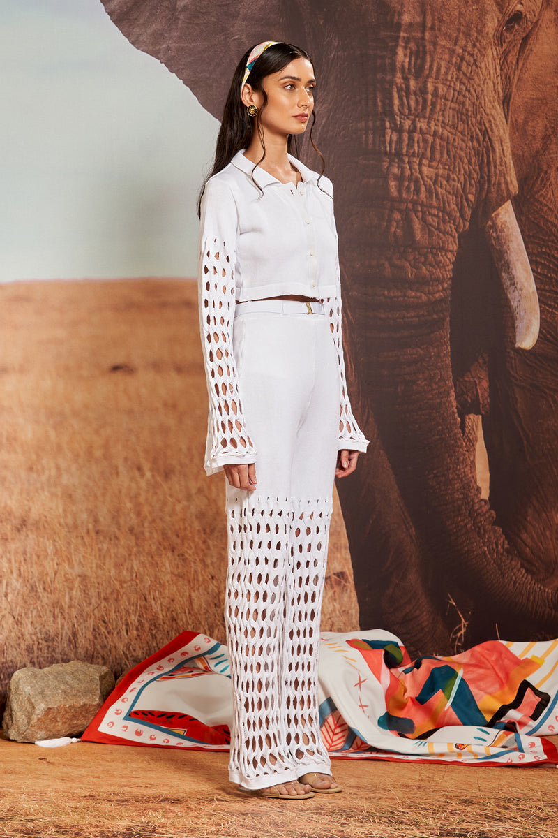Ivory Droplet Knit Trousers