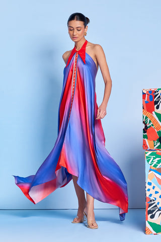 Ombre Asymmetrical Halter Dress