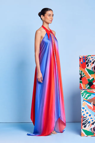 Ombre Asymmetrical Halter Dress