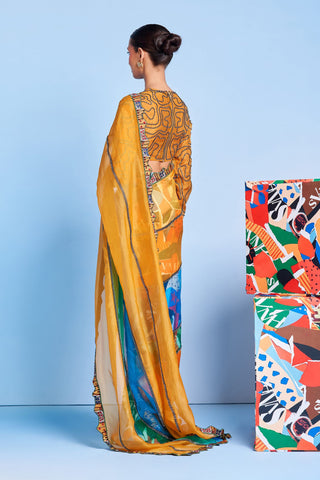 Légèrmash & Ochre Leger Lace Tailored Sari with Rhinestone Swirl Blouse