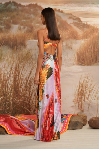 Shivan & Narresh Solscape Pleated Cut-out Dress; Multicolor; Women Resort Wear; Printed Dress
