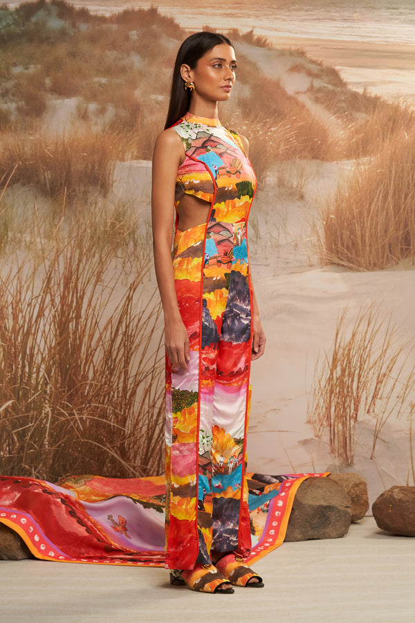 Shivan & Narresh Solscape Cut-out Jumpsuit; Multicolor; Women Resort Wear; Printed Jumpsuit;