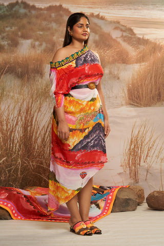 Shivan & Narresh Solscape Asymmetrical Kaftan; Multicolor; Women Resort Wear;
