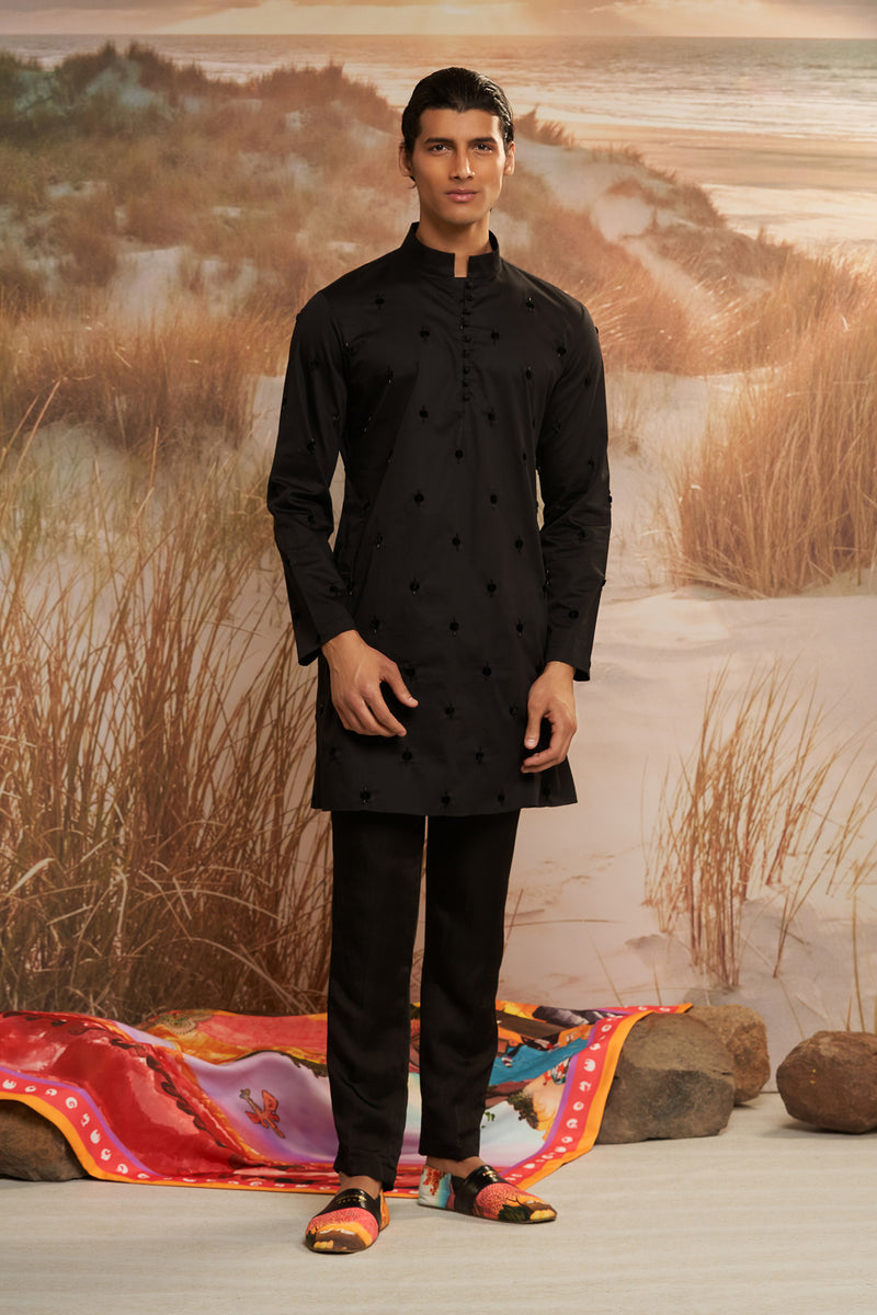 Shivan & Narresh Solscape Embroidered Kurta Set; Black color; Men's Ethnic wear;  