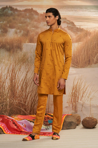 Shivan & Narresh Solscape Embroidered Kurta Set; Yellow color; Men's Ethnic wear;  