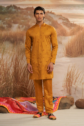 Shivan & Narresh Solscape Embroidered Kurta Set; Yellow color; Men's Ethnic wear;  