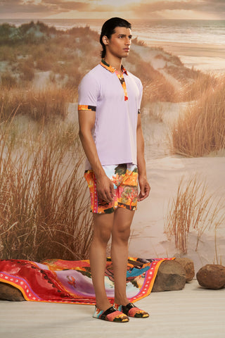 Shivan & Narresh Solscape Lavender Polo; Purple color; Multicolor; Men's t-shirt; Men's resortwear