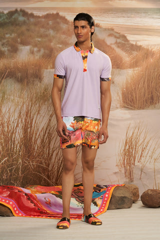 Shivan & Narresh Solscape Lavender Polo; Purple color; Multicolor; Men's t-shirt; Men's resortwear