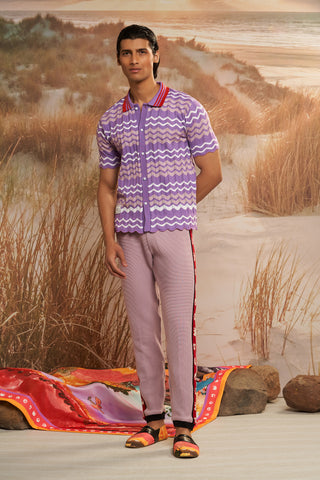 Shivan & Narresh Lavender Solscape Knit Shirt; Multicolor; Men's knitwear;