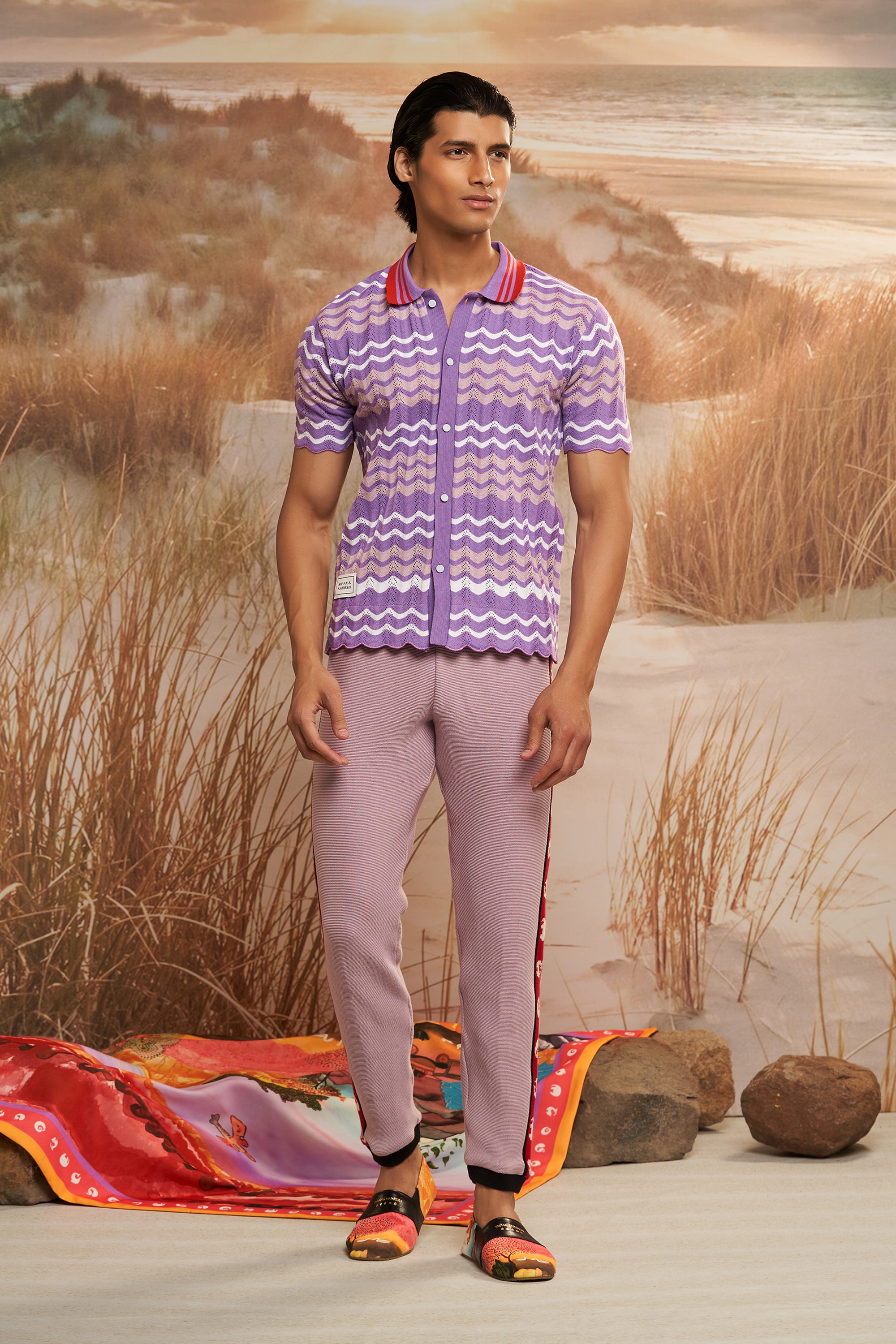 Lavender Pointelle Knit Shirt available only at Shivan and Narresh