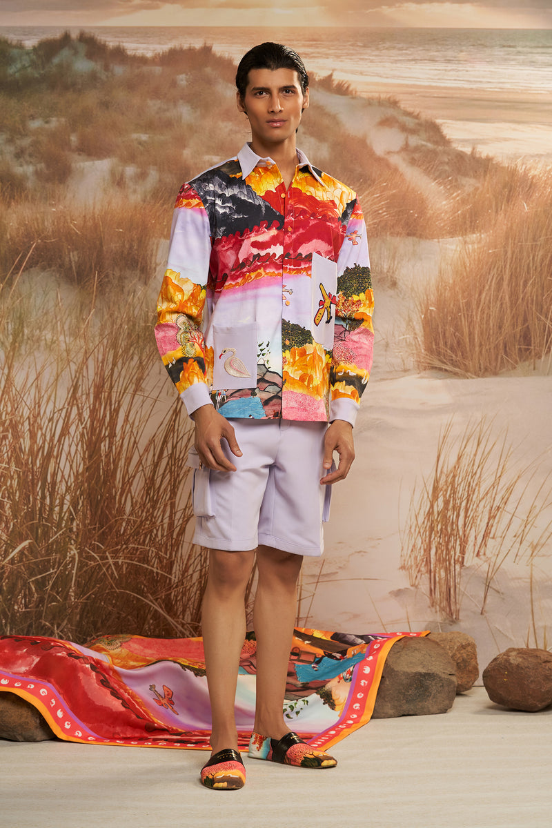 Shivan & Narresh Solscape Cotton Shirt; Multicolor; Men's resortwear; 