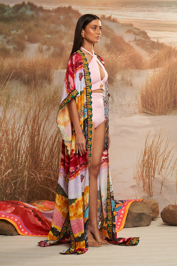 Shivan & Narresh Solscape Embroidered Robe; Multicolor; Women Swimwear; Resort Cape; Printed Robe