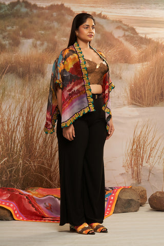 Shivan & Narresh Solscape Embroidered Cape; Multicolor; Women Resortwear;