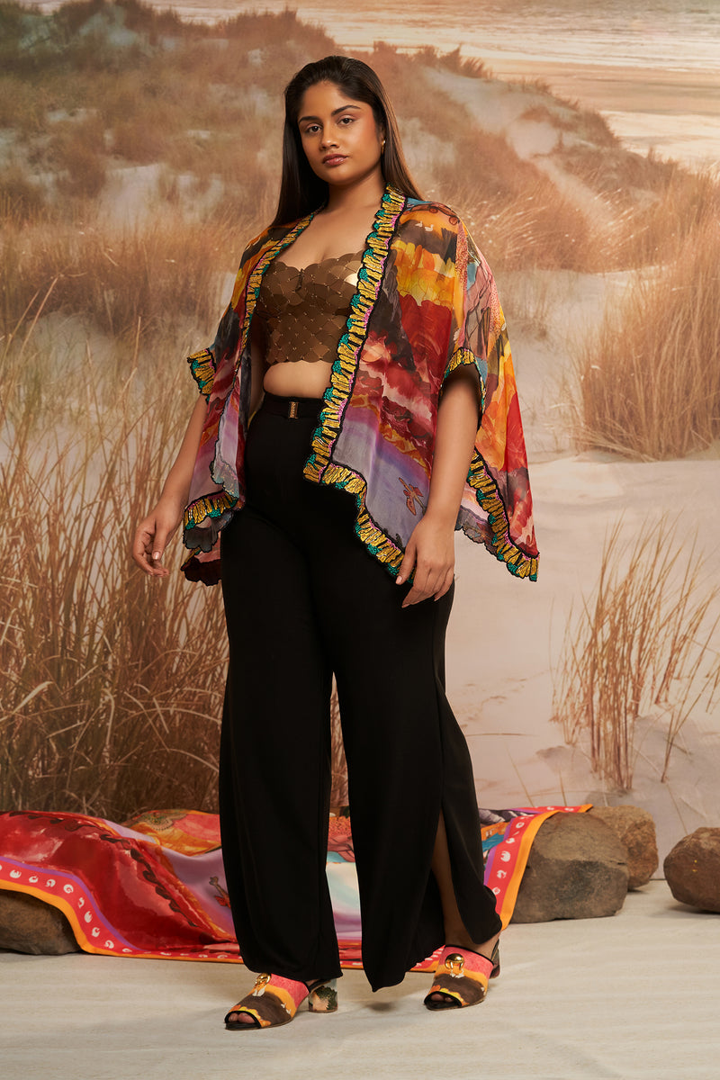 Shivan & Narresh Solscape Embroidered Cape; Multicolor; Women Resortwear;