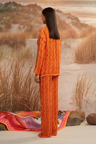 Shivan & Narresh Solscape Orange Trousers; Orange color; Women Knitwear; Knitted trouser