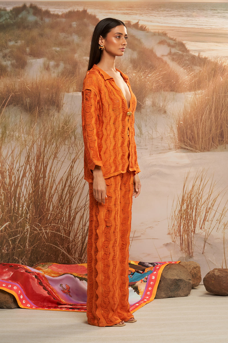 Shivan & Narresh Solscape Orange Trousers; Orange color; Women Knitwear; Knitted trouser