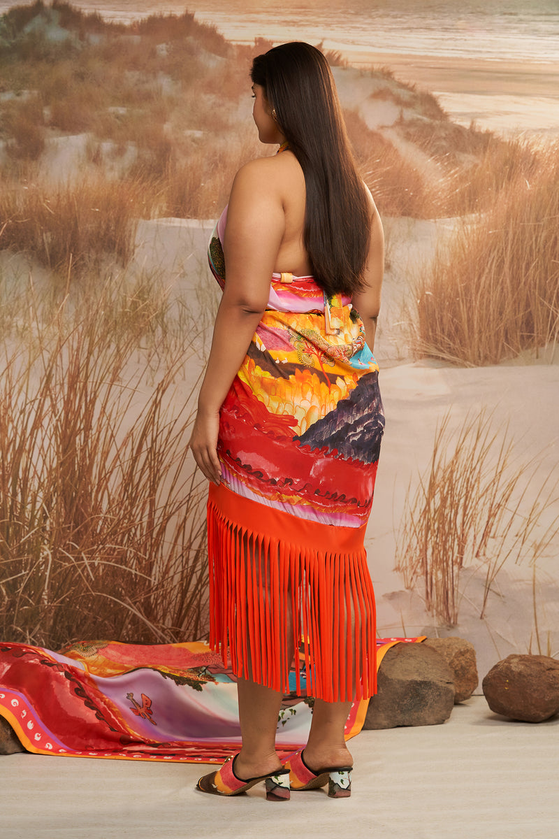 Shivan & Narresh Solscape Fringed Paneyo; Multicolor; Cover-up; Sarong; Women Swimwear 