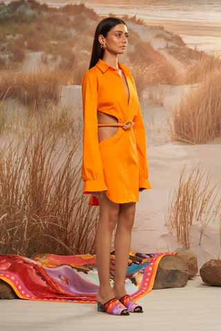 Shivan & Narresh Solscape Orange Cut-out dress; Orange color; Women Resort Wear; Shirt Dress;