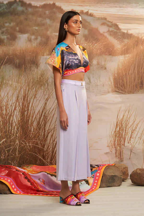 Shivan & Narresh Solscape V-neck Top; Multicolor; Women Resort Wear; Printed Top; Crop Top