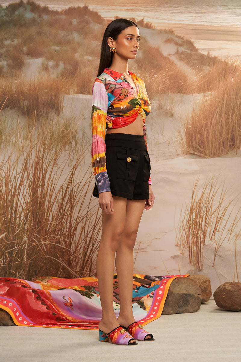 Shivan & Narresh Solscape Knotted Top; Multicolor; Women Resortwear; Crop top