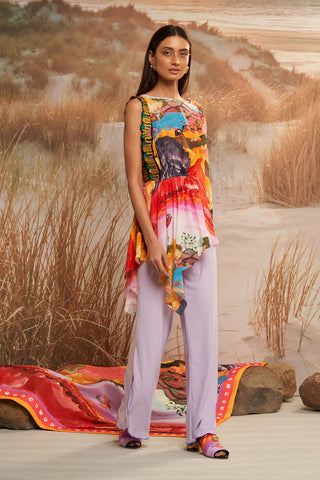Shivan & Narresh Solscape Asymmetrical Top; Multicolor; Women Resort Wear; Printed Top;
