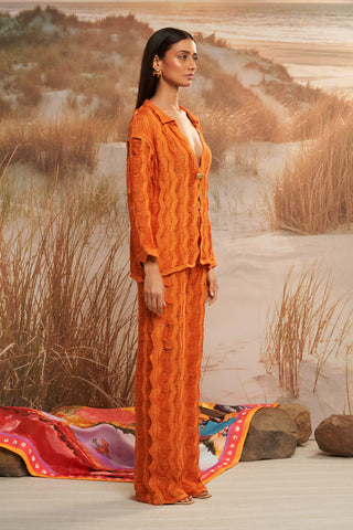 Shivan & Narresh Solscape Orange Knit Jacket; Orange color; Women Knitwear; Knitted Jacket