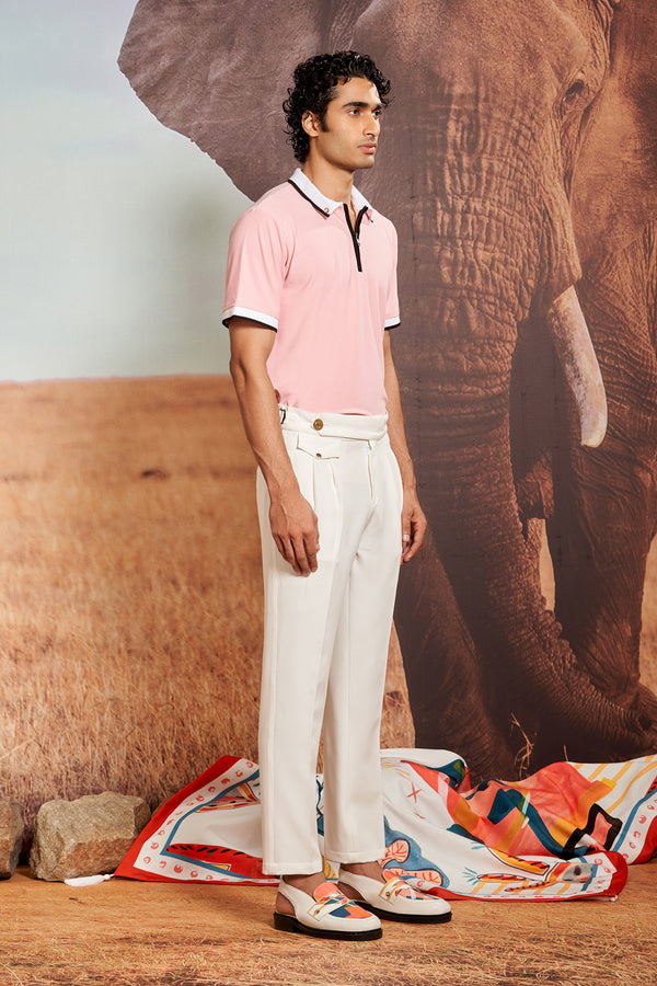 Ivory Trousers with Overlap Waistband