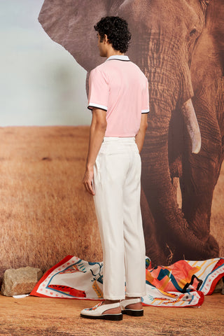 Ivory Trousers with Overlap Waistband