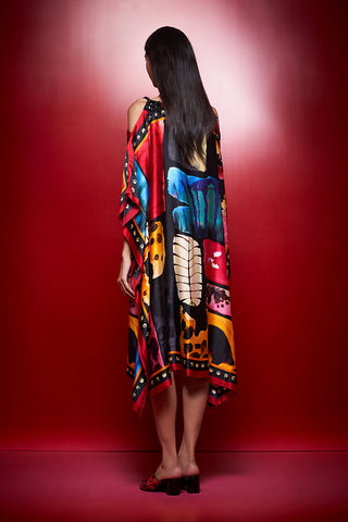 Shivan & Narresh Zoolostamp Draped Kaftan; Multicolor; Women Resort Wear; Kaftan Dress; Printed Kaftan;