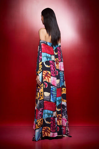 Shivan & Narresh Zoolostamp Off Shoulder Kaftan; Multicolor; Women Resort Wear; Kaftan Dress;