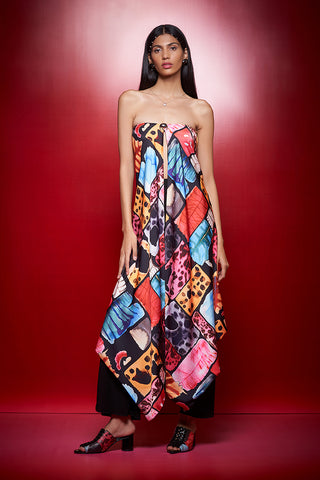 Shivan & Narresh Zoolostamp Asymmetrical Top; Multicolor; Women Resort Wear; Sleeveless Top
