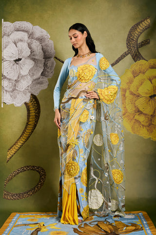 Primordi Iris Embellished Tailored Sari with Cloud Shell Blouse
