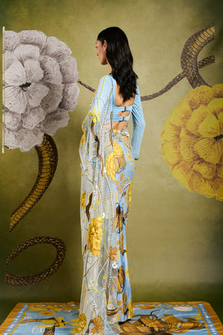 Primordi Iris Embellished Tailored Sari with Cloud Shell Blouse
