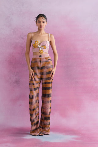 Shivan & Narresh Petaline Embellished Bustier; Florain Print; Multicolor; Women Resort Wear; Embroidered Blouse; Pink Colour; 