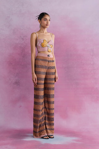 Shivan & Narresh Petaline Embellished Bustier; Florain Print; Multicolor; Women Resort Wear; Embroidered Blouse; Pink Colour; 