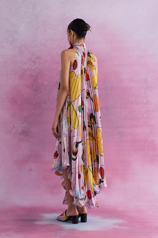 Shivan & Narresh FFlorain Pleated Flute Dress; Florain Print; Multicolor; Women Resort Wear; Holiday Wear;  Sleeveless Dress;