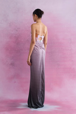 Shivan & Narresh Florain Draped Ombre Gown; Florain Print; Multicolor; Women Resort Wear; Holiday Wear; Embellised Dress; Tube dress;