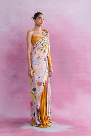 Shivan & Narresh Florain Fleur Skein Tailored Sari with Rosaire Blouse; Multicolor; Florain Print; Women Ethnic Wear; Pre-draped Sari; 