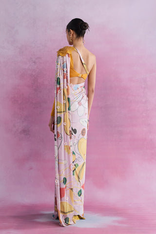 Shivan & Narresh Florain Fleur Skein Tailored Sari with Rosaire Blouse; Multicolor; Florain Print; Women Ethnic Wear; Pre-draped Sari; 