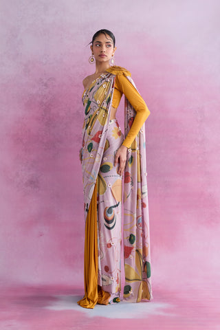 Shivan & Narresh Florain Fleur Skein Tailored Sari with Rosaire Blouse; Multicolor; Florain Print; Women Ethnic Wear; Pre-draped Sari; 