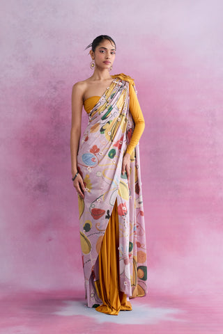 Shivan & Narresh Florain Fleur Skein Tailored Sari with Rosaire Blouse; Multicolor; Florain Print; Women Ethnic Wear; Pre-draped Sari; 